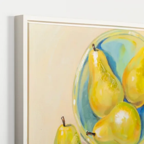 Pears In A Turquoise Bowl Framed Canvas Art Print-Kirkland's Home Clearance