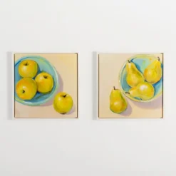 Pears In A Turquoise Bowl Framed Canvas Art Print-Kirkland's Home Clearance