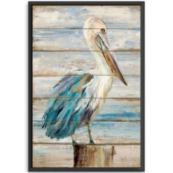 Pelican On Faux Shiplap Framed Art Print-Kirkland's Home Clearance
