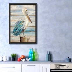 Pelican On Faux Shiplap Framed Art Print-Kirkland's Home Clearance