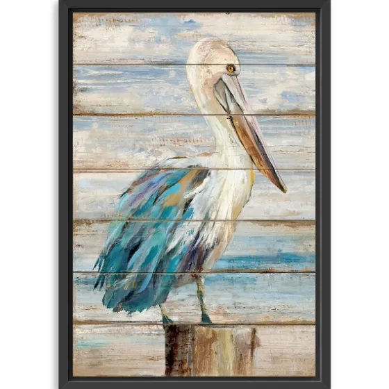 Pelican Shiplap Framed Canvas Art Print, 32X48 In.-Kirkland's Home Best Sale