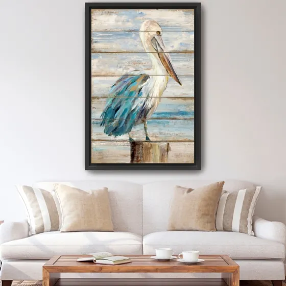 Pelican Shiplap Framed Canvas Art Print, 32X48 In.-Kirkland's Home Best Sale