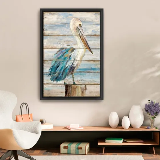 Pelican Shiplap Framed Canvas Art Print, 26X38 In.-Kirkland's Home Cheap