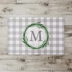 Personalized Gray Buffalo Check Wreath Kitchen Mat-Kirkland's Home New
