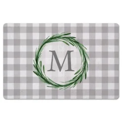Personalized Gray Buffalo Check Wreath Kitchen Mat-Kirkland's Home New