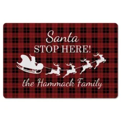 Personalized Plaid Santa Stop Here Kitchen Mat-Kirkland's Home Online