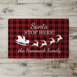 Personalized Plaid Santa Stop Here Kitchen Mat-Kirkland's Home Online