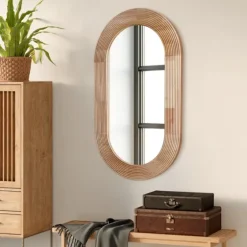 Pill Capsule Oval Shaped Wood Wall Mirror-Kirkland's Home Cheap