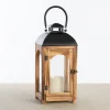 Pine Wood And Black Metal Lantern, 16 In.-Kirkland's Home New
