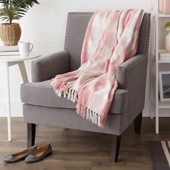 Pink And White Buffalo Check Throw-Kirkland's Home Sale