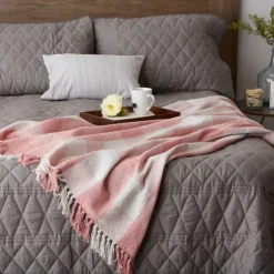 Pink And White Buffalo Check Throw-Kirkland's Home Sale