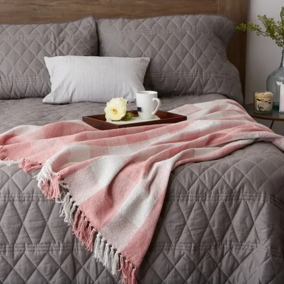 Pink And White Buffalo Check Throw-Kirkland's Home Sale
