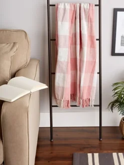 Pink And White Buffalo Check Throw-Kirkland's Home Sale