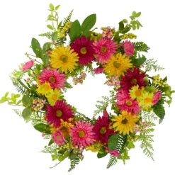 Pink And Yellow Chrysanthemum And Daisy Wreath-Kirkland's Home Clearance