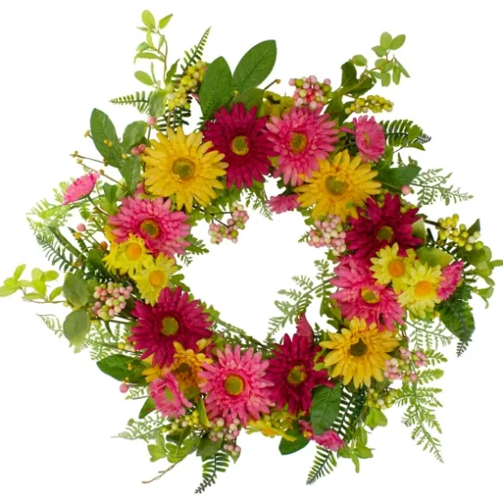 Pink And Yellow Chrysanthemum And Daisy Wreath-Kirkland's Home Clearance