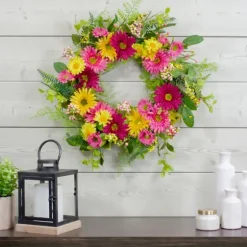 Pink And Yellow Chrysanthemum And Daisy Wreath-Kirkland's Home Clearance