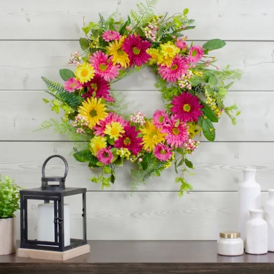 Pink And Yellow Chrysanthemum And Daisy Wreath-Kirkland's Home Clearance