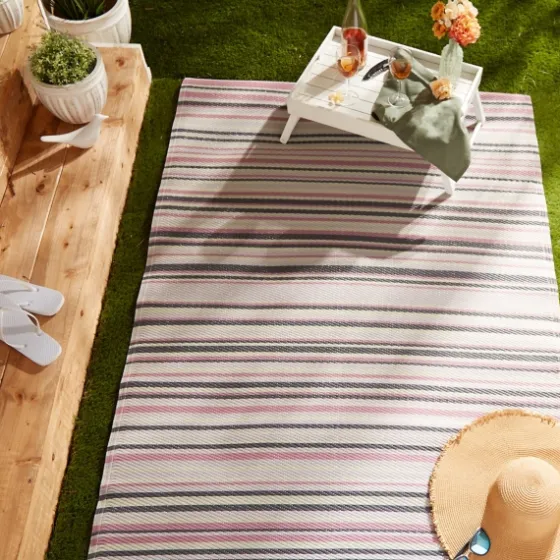 Pink Barcode Stripe Outdoor Area Rug, 4X6-Kirkland's Home Flash Sale