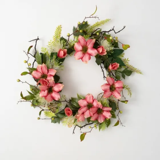 Pink Clematis And Greenery Wreath-Kirkland's Home New
