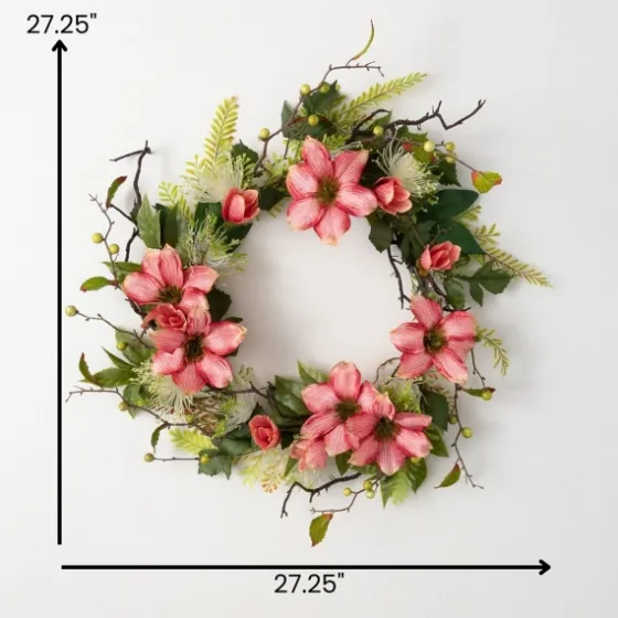 Pink Clematis And Greenery Wreath-Kirkland's Home New