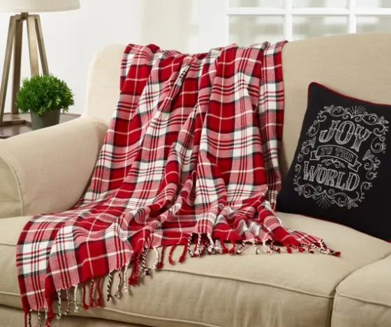 Plaid Cotton Throw With Tassels-Kirkland's Home Online