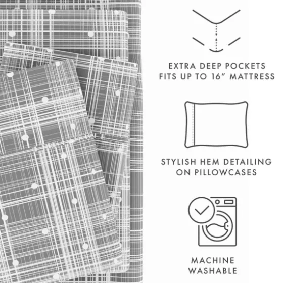 Plaid Polka Dot 3-Pc. Twin Sheet Set-Kirkland's Home Clearance