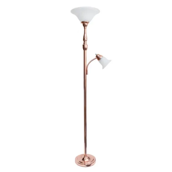 Polished Rose Gold And White Reading Arm Torchiere-Kirkland's Home Outlet