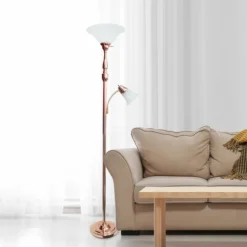 Polished Rose Gold And White Reading Arm Torchiere-Kirkland's Home Outlet