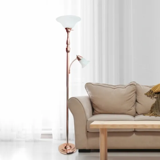 Polished Rose Gold And White Reading Arm Torchiere-Kirkland's Home Outlet