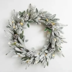 Pre-Lit Flocked Winter Pinecone Wreath-Kirkland's Home Sale