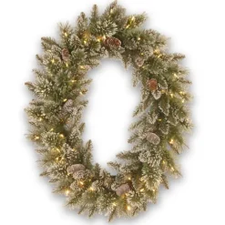 Pre-Lit Glittery Pine Oval Christmas Wreath-Kirkland's Home Sale