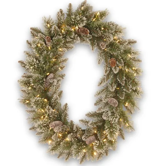 Pre-Lit Glittery Pine Oval Christmas Wreath-Kirkland's Home Sale