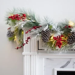 Pre-Lit Pine Cone And Berry Flocked Garland-Kirkland's Home Clearance