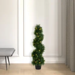 Pre-Lit Potted Spiral Pond Cypress Topiary, 3 Ft.-Kirkland's Home Sale