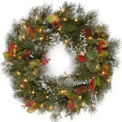 Pre-Lit Wintery Pine And Berry Christmas Wreath-Kirkland's Home New