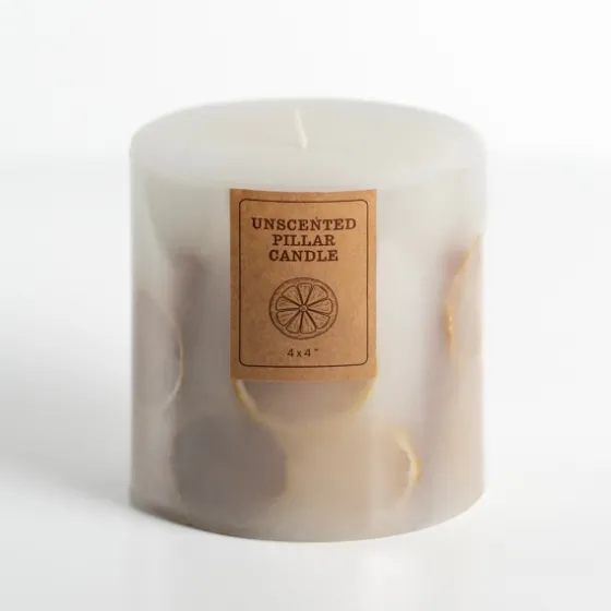 Pressed Citrus Unscented Pillar Candle, 4 In.-Kirkland's Home Outlet