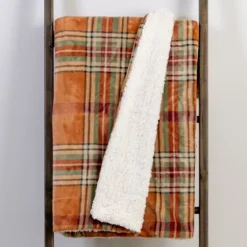 Pumpkin Plaid Sherpa Throw-Kirkland's Home Store