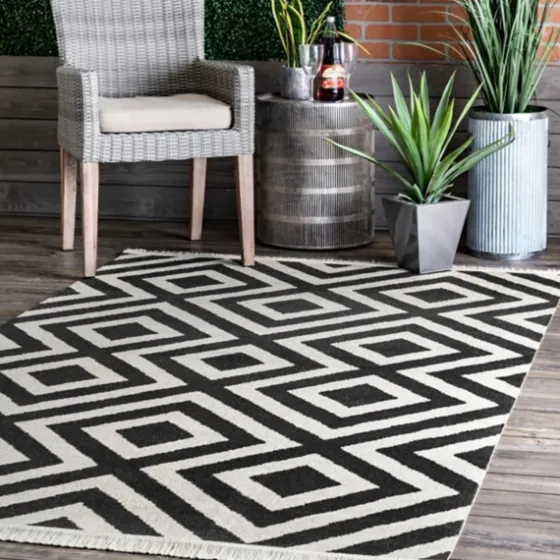 Rain Diamond Fringe Indoor/Outdoor Area Rug, 5X8-Kirkland's Home Best Sale