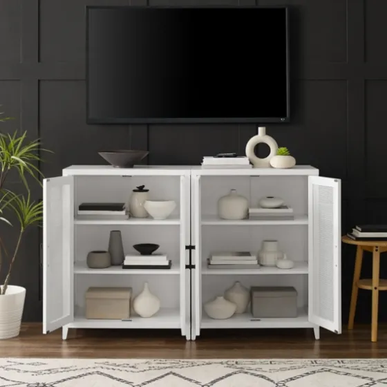 Rattan 4-Doors Wood Cabinet-Kirkland's Home Shop