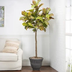 Real Touch Croton Leaf Tree In Black Pot, 6 Ft.-Kirkland's Home Online