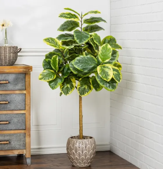 Real Touch Variegated Ficus Altissima Tree, 4 Ft.-Kirkland's Home Best