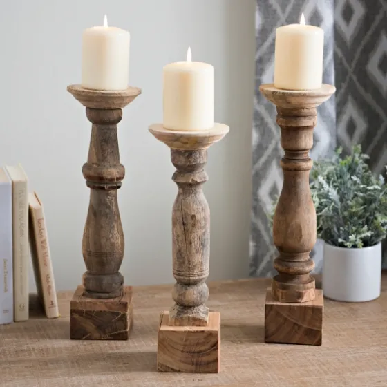 Reclaimed Wooden Banister Candle Holders, Set Of 3-Kirkland's Home Cheap