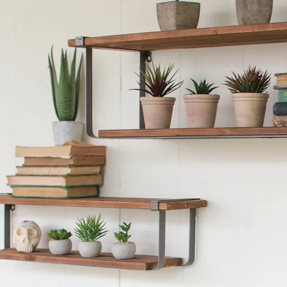 Recycled Wood And Metal Shelves, Set Of 2-Kirkland's Home Flash Sale