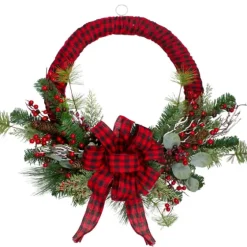 Red And Black Buffalo Check Pine And Berry Wreath-Kirkland's Home Sale