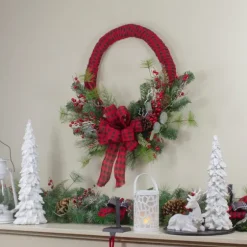Red And Black Buffalo Check Pine And Berry Wreath-Kirkland's Home Sale
