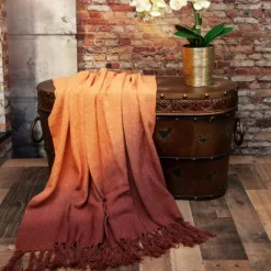 Red And Orange Ombre Fringed Throw-Kirkland's Home Clearance