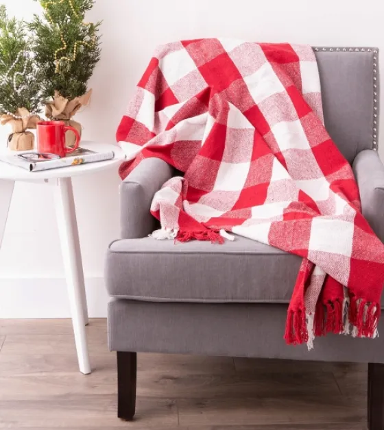Red And White Buffalo Check Throw-Kirkland's Home New