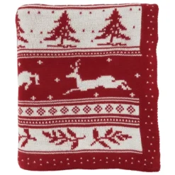 Red And White Stripe Reindeer Christmas Knit Throw-Kirkland's Home Fashion
