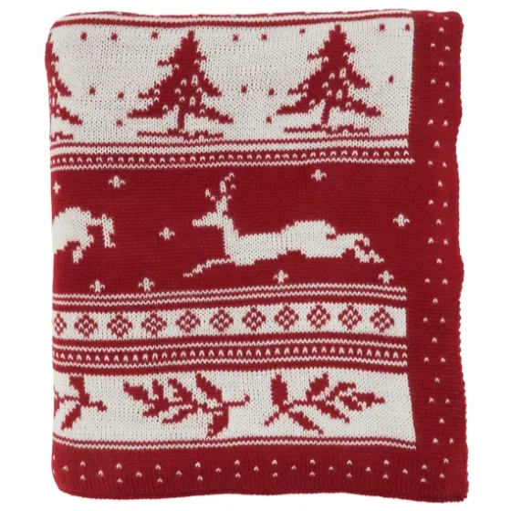Red And White Stripe Reindeer Christmas Knit Throw-Kirkland's Home Fashion