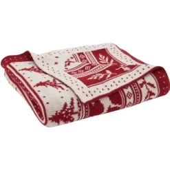 Red And White Stripe Reindeer Christmas Knit Throw-Kirkland's Home Fashion